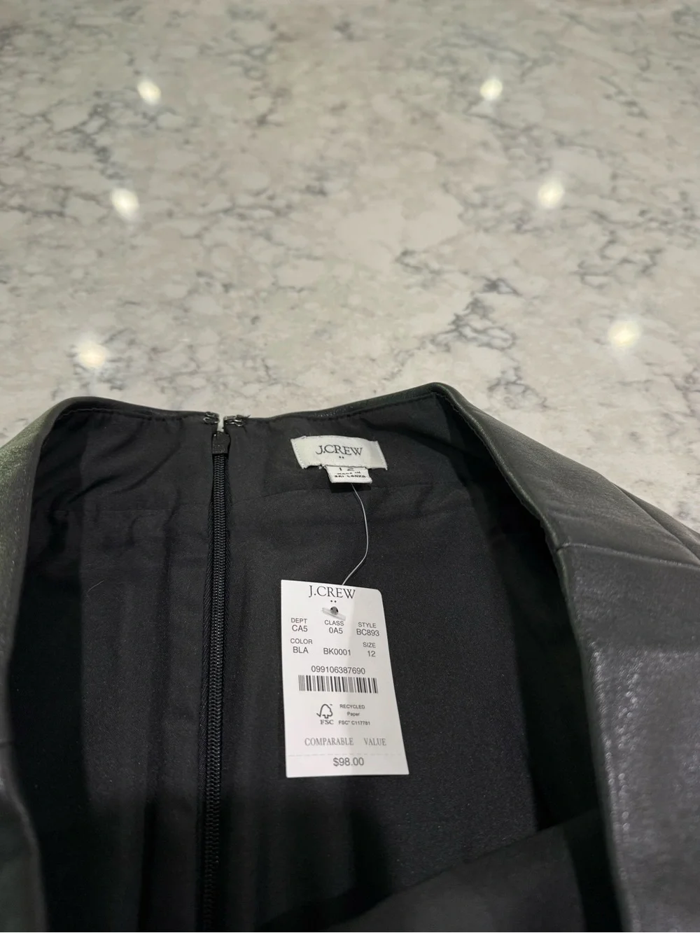 J Crew Black Faux Leather Skirt Size 12 NWT